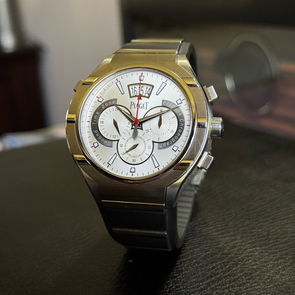 Piaget Polo FortyFive Flyback Chronograph GMT White Dial G0A34002